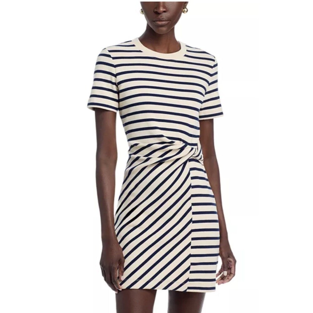 Tanya Taylor Short Striped Cody Dress Navy Cream Twist Waist Mini Size S